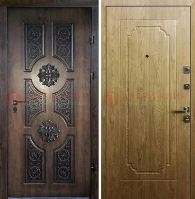 Железная коричневая дверь с виноритом и Золотой дуб внутри ДВТ-101 во Владимире