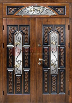 Входная двухстворчатая дверь с виноритом и ковкой ДВТ-183 во Владимире