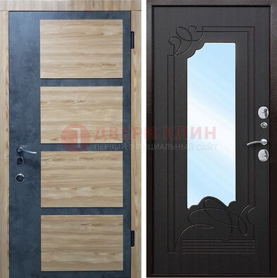 Светлая металлическая дверь c фрезерованной МДФ с зеркалом ДЗ-103 во Владимире