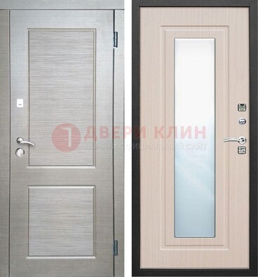 Светлая металлическая филенчатая дверь и МДФ Белый дуб с зеркалом ДЗ-104 во Владимире