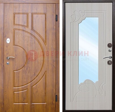 Коричневая металлическая дверь c МДФ с узором и зеркалом ДЗ-105 во Владимире