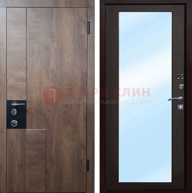 Коричневая металлическая дверь c МДФ с зеркалом ДЗ-106 во Владимире