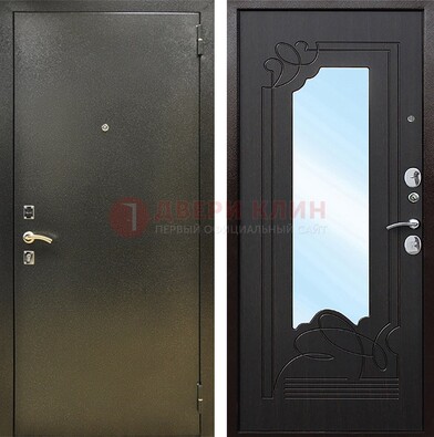 Железная темная дверь c порошковым напылением и МДФ с узором и зеркалом ДЗ-111 во Владимире