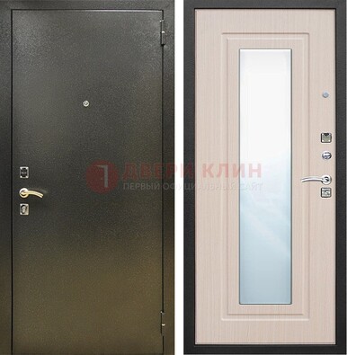 Входная темная дверь c порошковым покрытием и МДФ Белый дуб и зеркалом ДЗ-112 во Владимире