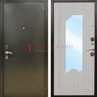 Входная темно-серая дверь c порошковым покрытием и МДФ с резьбой и зеркалом ДЗ-113 во Владимире