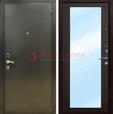 Входная темно-серая дверь c порошковым покрытием и МДФ с зеркалом ДЗ-114 во Владимире