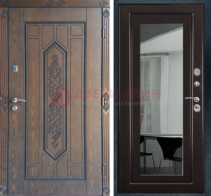 Уличная коричневая дверь c виноритом и МДФ Венге с зеркалом ДЗ-116 во Владимире