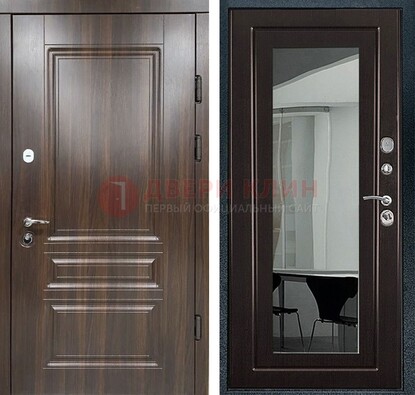 Железная коричневая дверь с МДФ Венге c зеркалом ДЗ-124 во Владимире