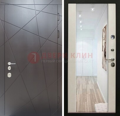 Железная коричневая дверь со светлой МДФ внутри и зеркалом ДЗ-125 во Владимире