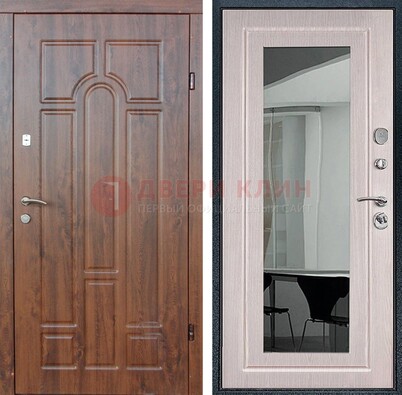 Входная коричневая дверь с МДФ Белый дуб и зеркалом ДЗ-126 во Владимире