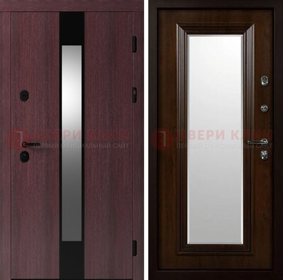 Темная стальная дверь МДФ с обеих сторон с зеркалом ДЗ-143 во Владимире