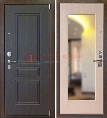 Коричневая стальная дверь с зеркалом МДФ внутри ДЗ-27 во Владимире