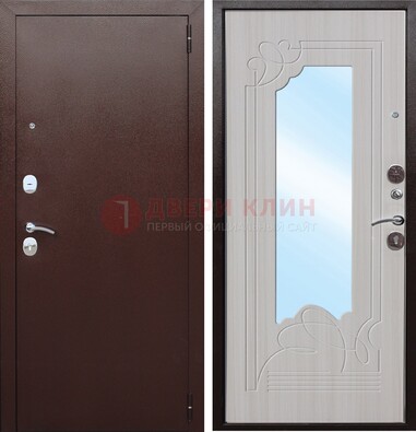 Коричневая металлическая дверь с зеркалом МДФ внутри ДЗ-33 во Владимире