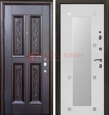 Коричневая стальная дверь с зеркалом МДФ внутри ДЗ-44 во Владимире