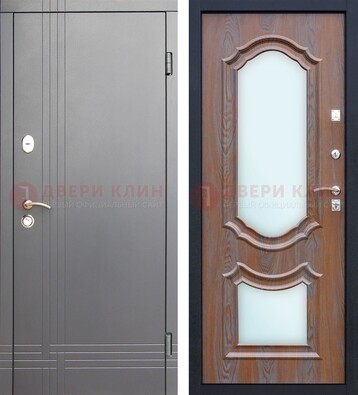 Серая входная дверь со светлой МДФ и зеркалами внутри ДЗ-77 во Владимире