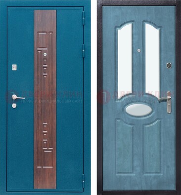 Голубая металлическая дверь МДФ с тремя зеркальными вставками ДЗ-78 во Владимире