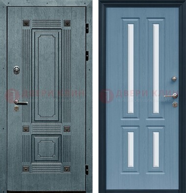 Голубая филенчатая дверь с МДФ и зеркальными вставками внутри ДЗ-80 во Владимире