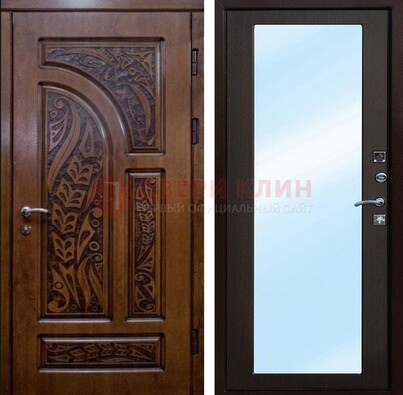 Коричневая входная дверь c узором и виноритом МДФ с зеркалом ДЗ-98 во Владимире