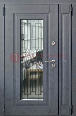 Серая стальная дверь Винорит со стеклом и ковкой ПЛ-29 во Владимире