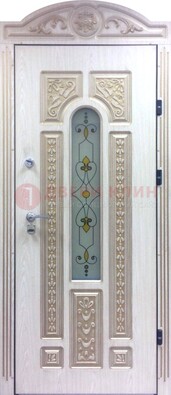 Белая железная дверь с МДФ и витражом ВЖ-26 во Владимире